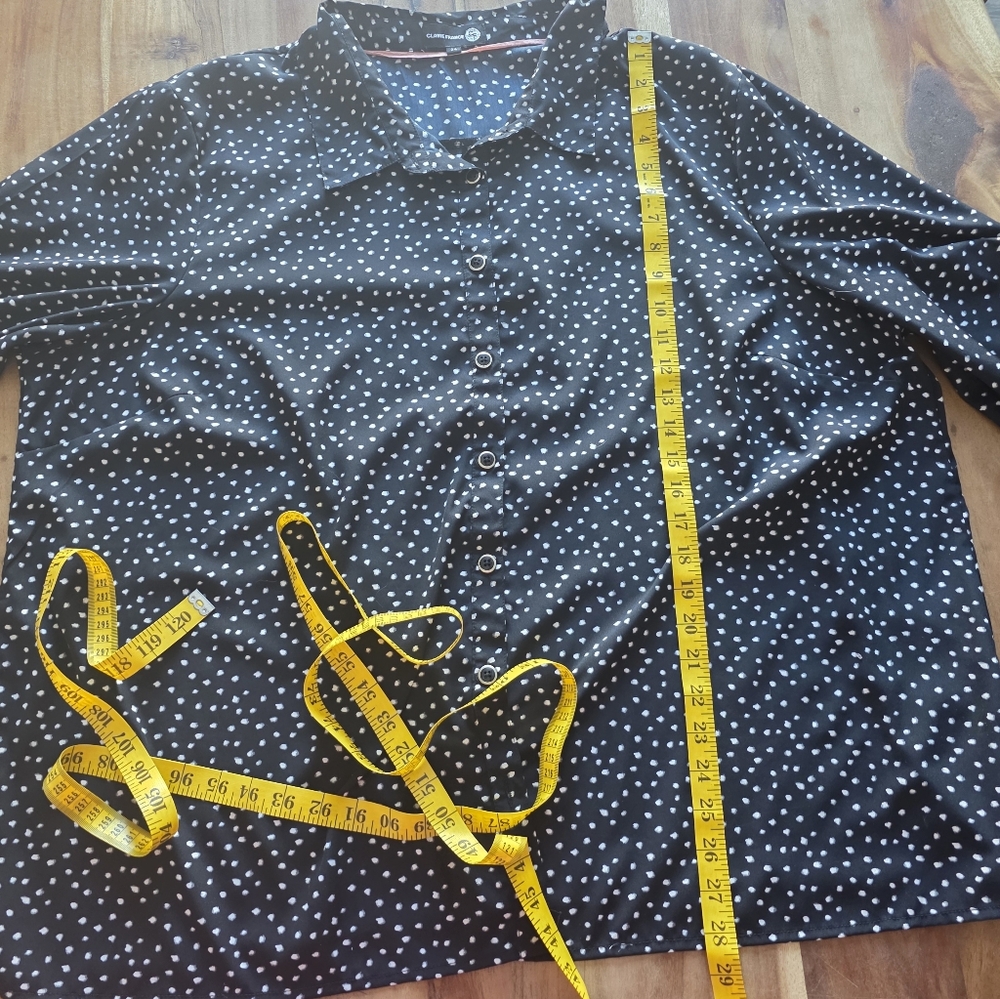 Claire France Black With White Dot Button Shirt With Ajustable Sleeve, Size 24 - Picture 11 of 13